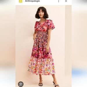 Anthropologie Kachel Floral Midi Dress - Pink and Red. Size L